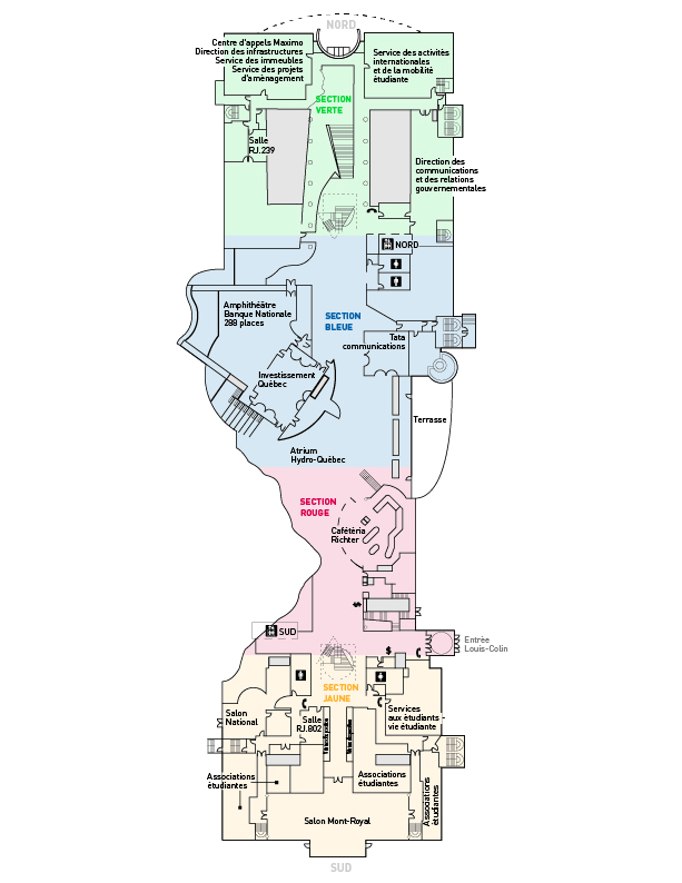 Plan du rez-de-jardin de l'édifice Côte-Sainte-Catherine de HEC Montréal