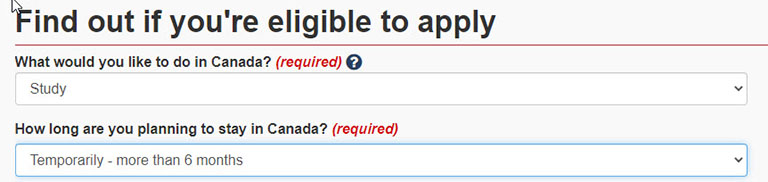 Que souhaiteriez-vous faire au Canada? et Quel est votre statut d'immigration actuel au Canada