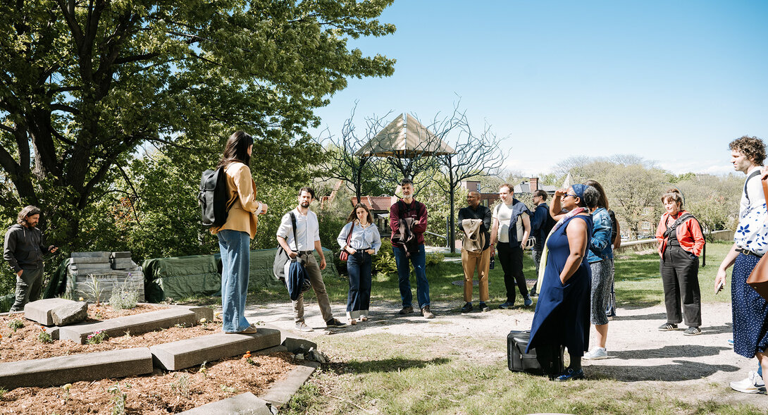 Participants in a meeting of the Quebec University Network for Sustainable Development during an outdoor activity at HEC Montréal.