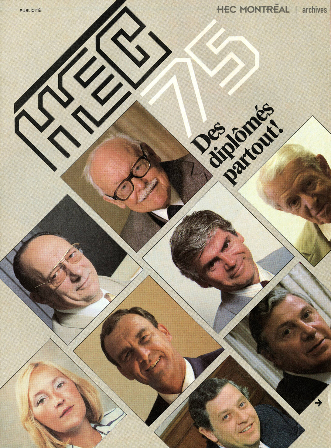   Description : Brochure «HEC 75 - Des diplômés partout». Date : 1985 Crédit photo : Photographe inconnu Cote archivistique : A055/W3,0008