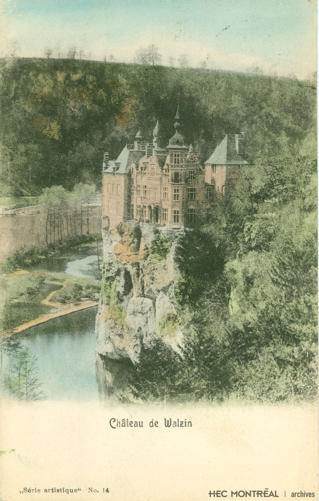   Description : Carte postale montrant le Château de Walzin, en Belgique. Date : 1906 Crédit photo : Photographe inconnu Cote archivistique : P017/X99,0001