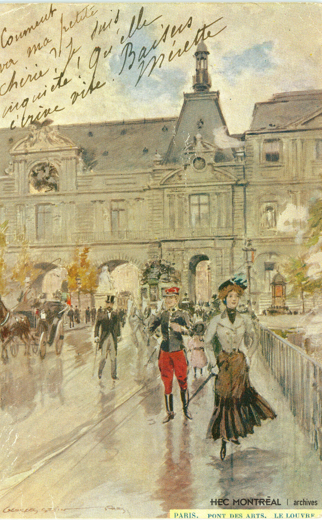   Description : Carte postale montrant le pont des arts et le Louvre, à Paris. Date : 1903 Crédit photo : Photographe inconnu Cote archivistique : P017/X99,0001