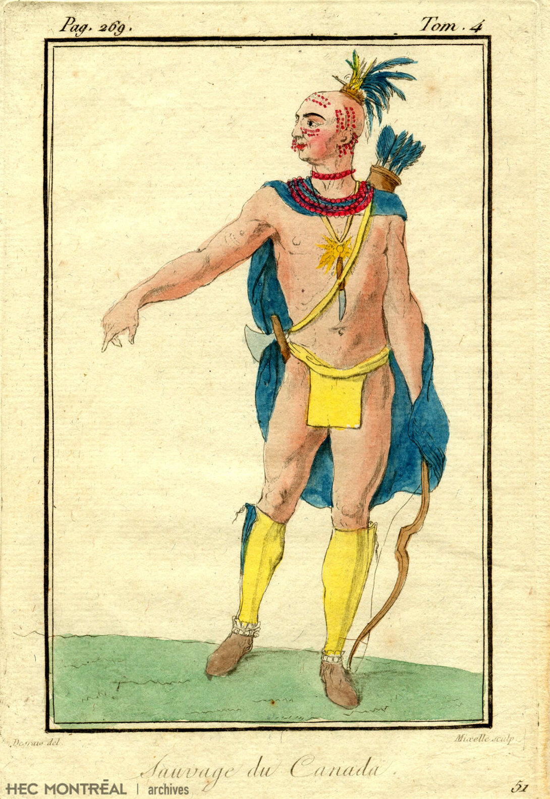   Description : Extrait Moeurs, Loix et costumes des sauvages du Canada de Jacques Grasset de Saint-Sauveur. Date : 1796 Crédit photo : Photographe inconnu Cote archivistique : P017/X99,0002