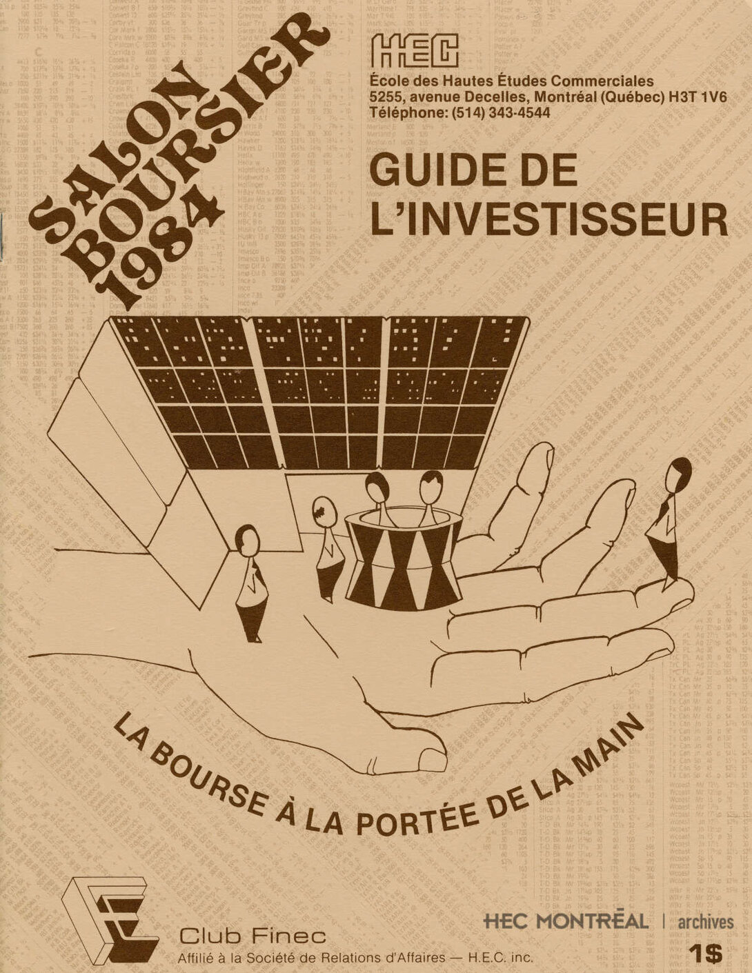   Description : Salon boursier / Simulation boursière / Guide de l'investisseur, 1984. Date : 1984 Crédit photo : Photographe inconnu Cote archivistique : P032/W3,0001