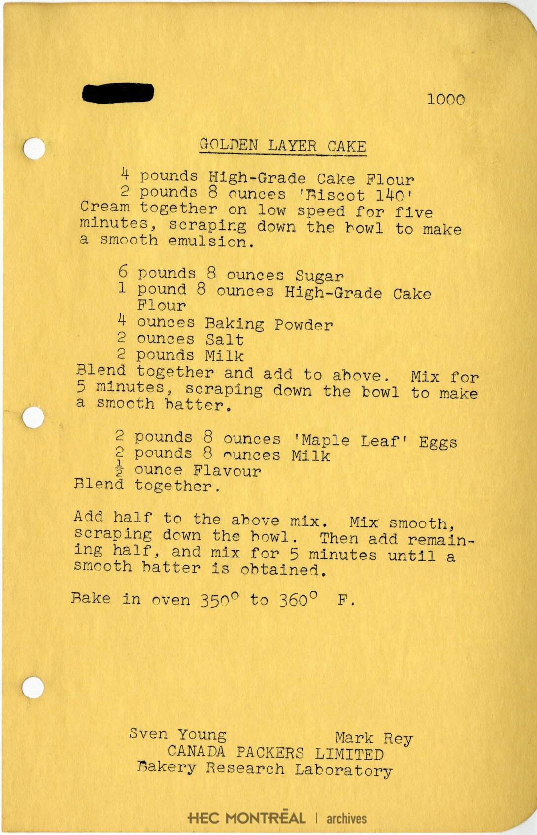   Description : Recette du «Golden layer cake». Date : Inconnue Crédit photo : Photographe inconnu Cote archivistique : P070/F,0003