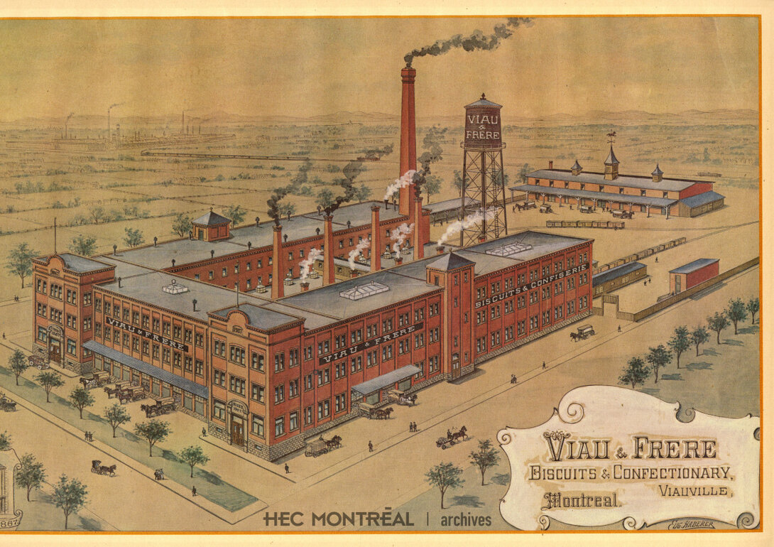   Description : Gravure de Viau et frère : Biscuits and Confectionary, Viauville; Montréal. Date : [après 1907] Crédit photo : Eugene Haberer Cote archivistique : P074/XGR,0001