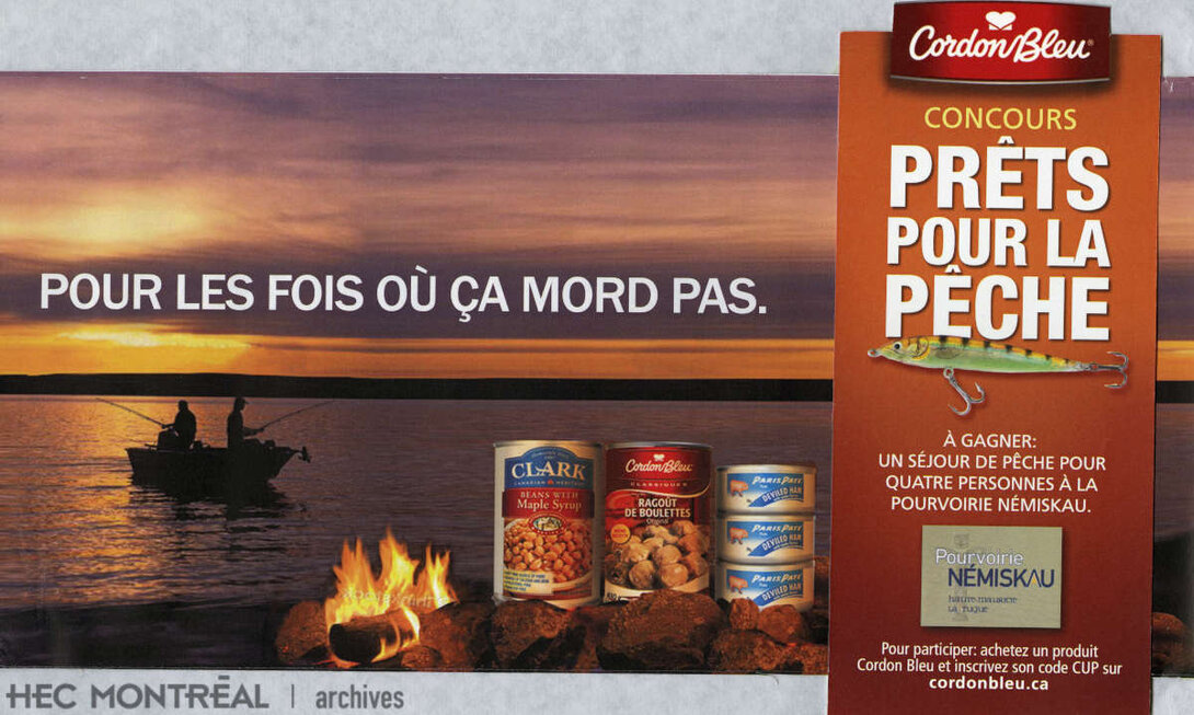   Description : Publicité de Cordon Bleu pour le concours «Prêts pour la pêche». Date : ca 1995 Crédit photo : Photographe inconnu Cote archivistique : P088/XAF,0001